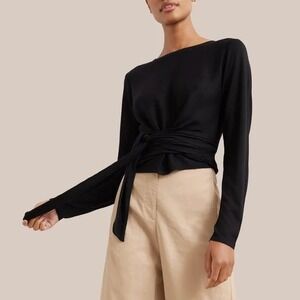 Modern Citizen Black Long Sleeve Wrap Tie Knit sheer quiet luxury effortless